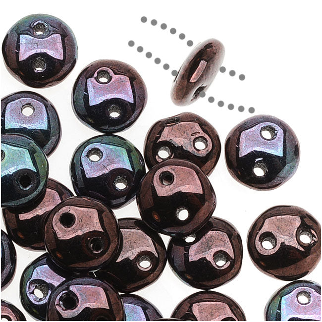 CzechMates Glass 2-Hole Round Flat Lentil Beads 6mm - Metallic Luster Amethyst (1 Strand)