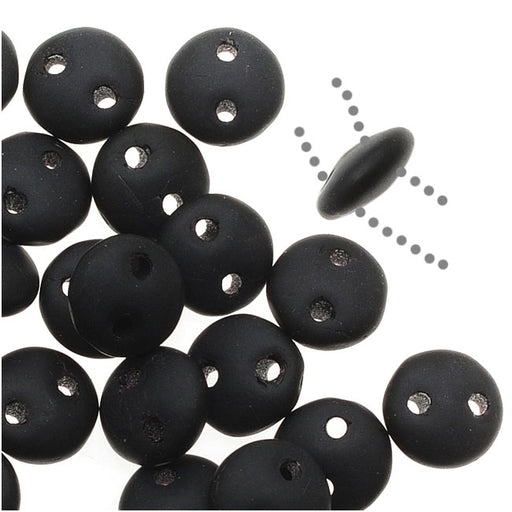 CzechMates Glass 2-Hole Round Flat Lentil Beads 6mm - Matte Jet (1 Strand)