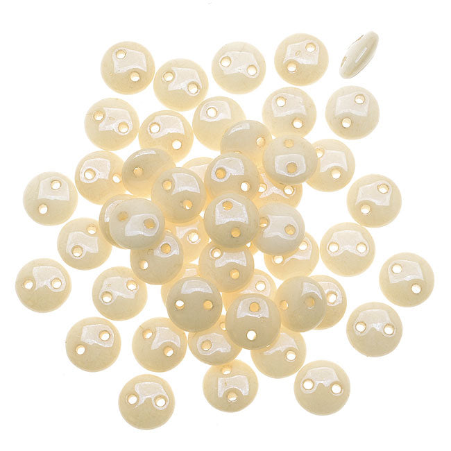 CzechMates Glass 2-Hole Round Flat Lentil Beads 6mm - Opaque Champagne Luster (1 Strand)