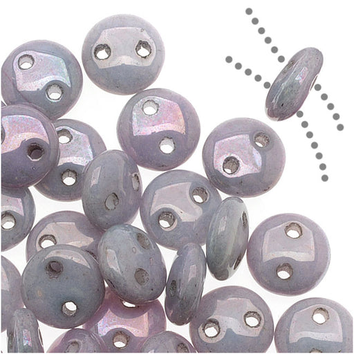 CzechMates Glass 2-Hole Round Flat Lentil Beads 6mm - Opaque Amethyst Luster (1 Strand)