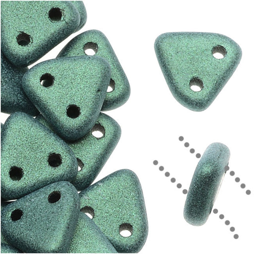 CzechMates 2-Hole Triangle Beads 6mm - Light Green Metallic Suede (2.5" Tube)