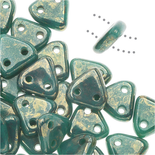 CzechMates 2-Hole Triangle Beads 6mm - Persian Turquoise / Bronze Picasso (10g)