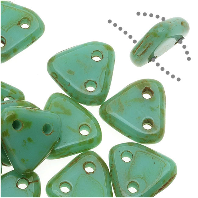 CzechMates 2-Hole Triangle Beads 6mm - Opaque Turquoise Picasso (2.5" Tube)