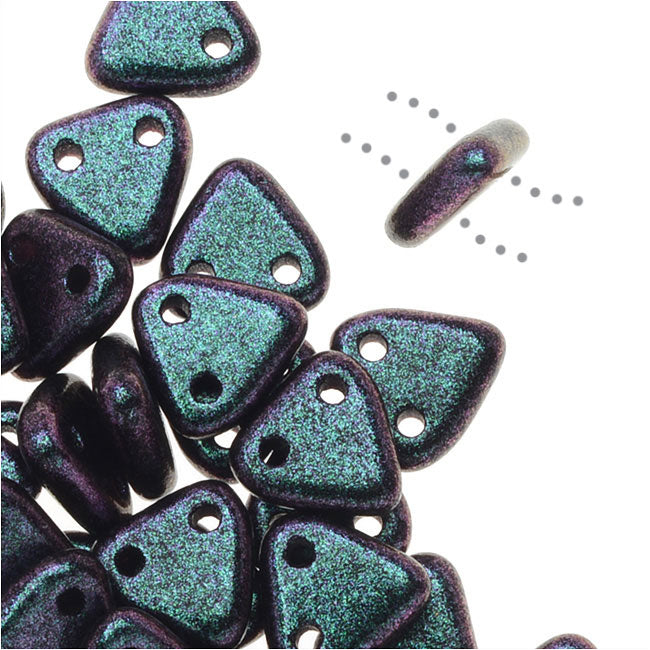 CzechMates 2-Hole Triangle Beads, 6mm, 10 Gram Tube, Polychrome - Orchid Aqua