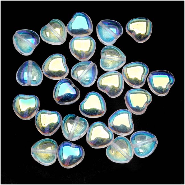 Czech Glass - Heart Shaped Beads 8.5x7.5mm 'Crystal AB' (25 pcs)