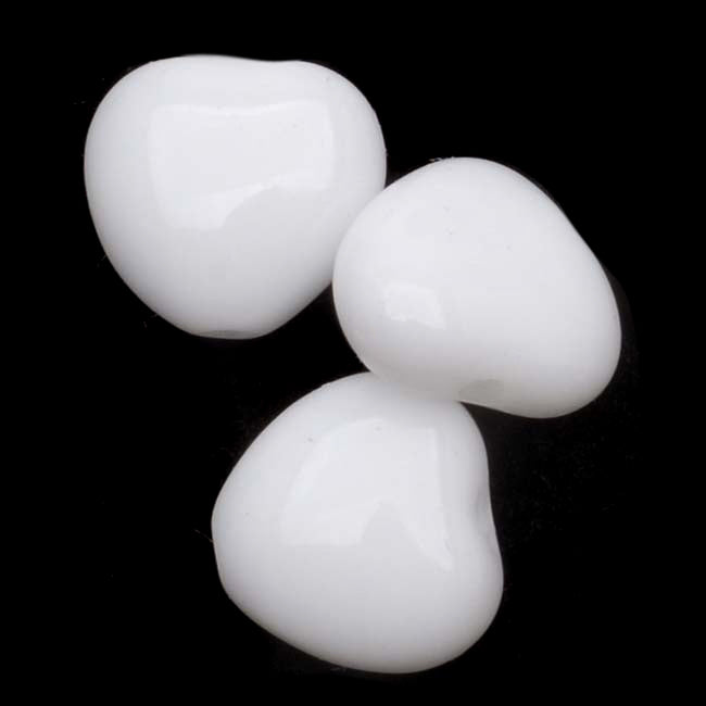 Czech Glass - Heart Shaped Beads 8.5x7.5mm Opaque White (1 Strand)