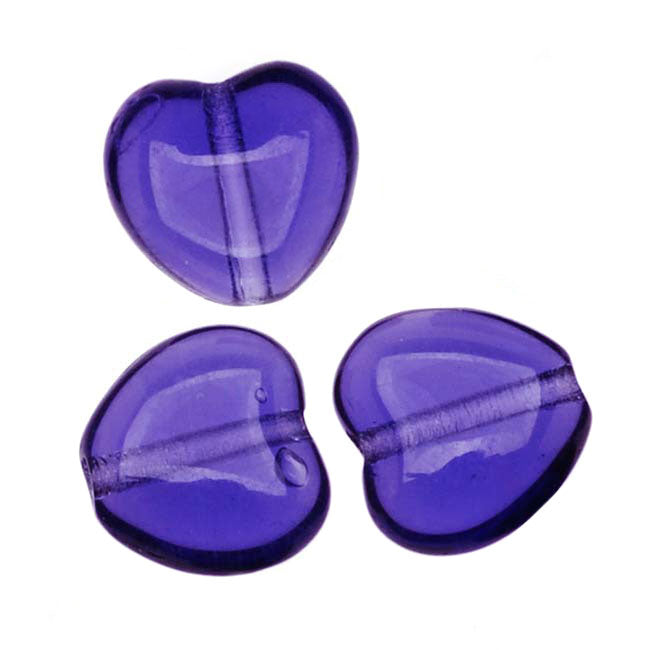 Czech Glass - Heart Shaped Beads 8.5x7.5mm 'Tanzanite' (1 Strand)