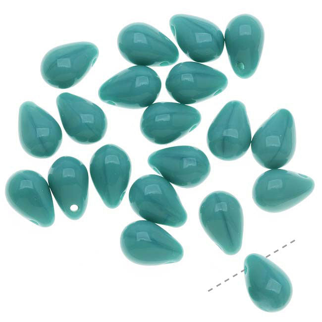 Czech Glass Smooth Teardrop Beads 9x6mm - Green Turquoise (20 pcs)