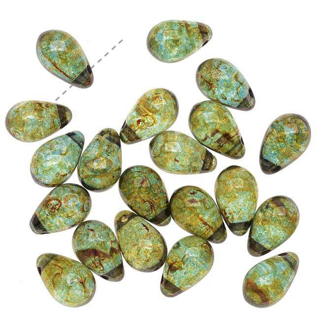 Czech Glass Smooth Teardrop Beads 9x6mm - Luminescent Green (20 pcs)