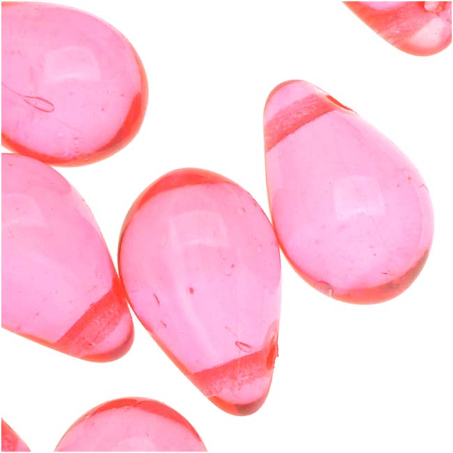 Czech Glass Smooth Teardrop Beads 9x6mm - Rose Pink (20 pcs)