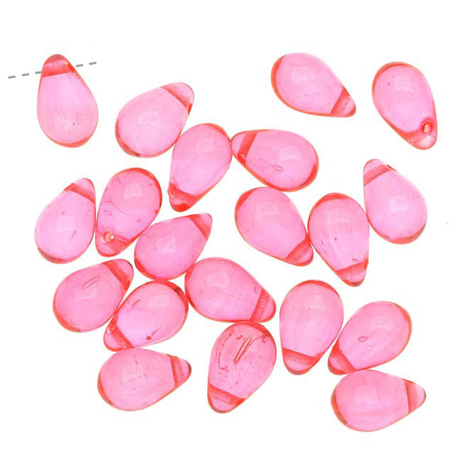 Czech Glass Smooth Teardrop Beads 9x6mm - Rose Pink (20 pcs)