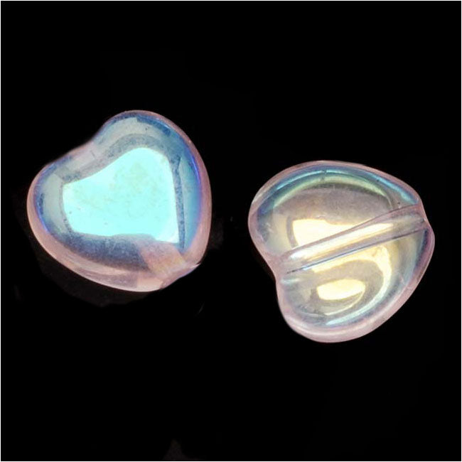 Czech Glass - Heart Shaped Beads 8.5x7.5mm 'Rosaline AB' (25 pcs)
