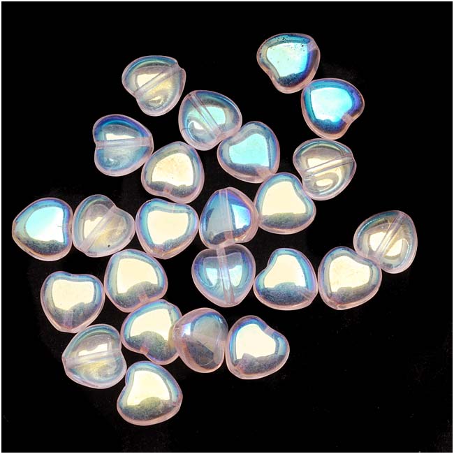 Czech Glass - Heart Shaped Beads 8.5x7.5mm 'Rosaline AB' (25 pcs)