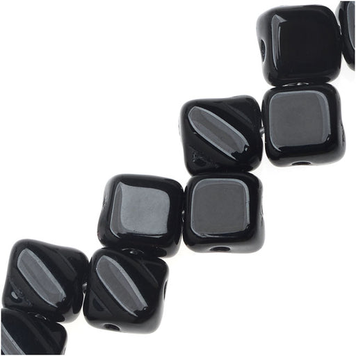 Czech Glass 2-Hole Silky Beads, 6mm Diamond Shape, Jet Black (40 Pieces)