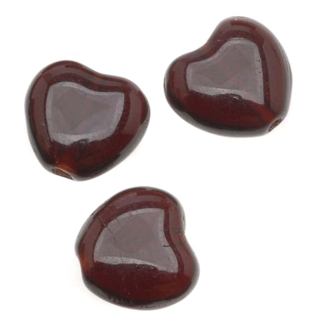 Czech Glass - Heart Shaped Beads 8.5x7.5mm 'Garnet' (1 Strand)