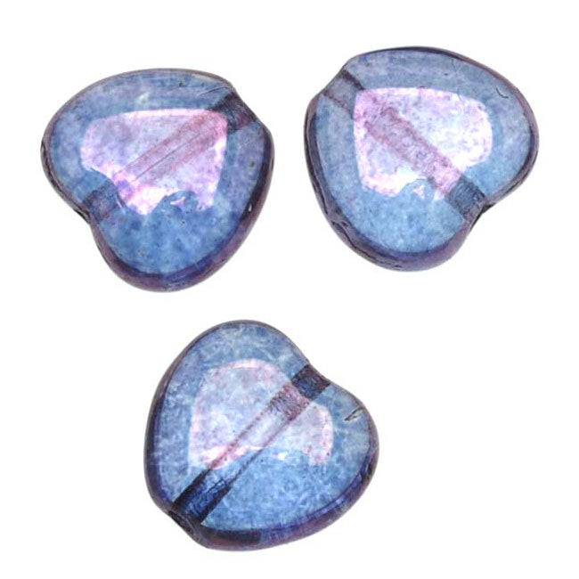 Czech Glass - Heart Shaped Beads 8.5x7.5mm 'Denim Blue Luster' (1 Strand)