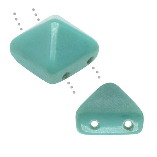 Czech Glass Beads, 2-Hole Pyramid Stud 12mm, Turquoise Luster