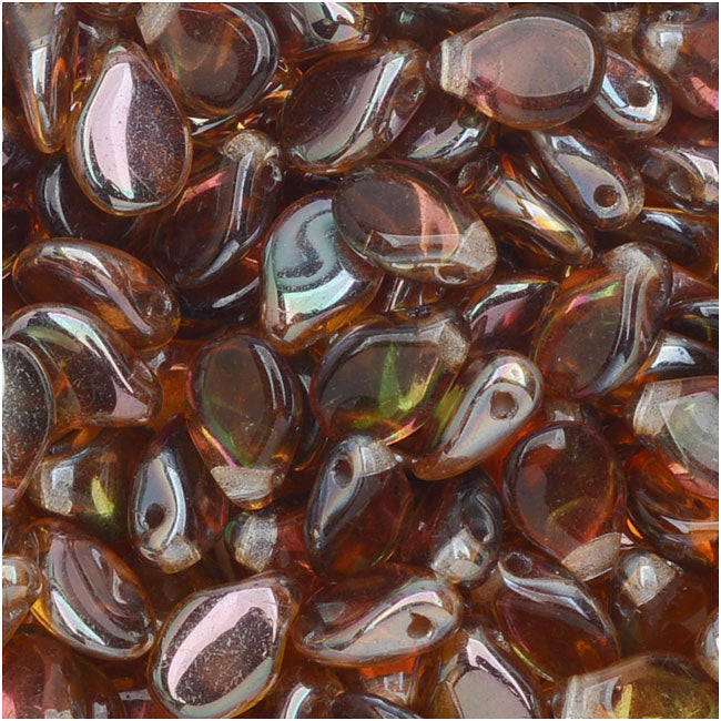 Czech Glass Pip Beads, Smooth Drops 7x5mm, Amber, Pack of 48