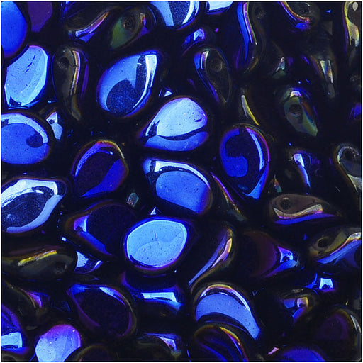 Czech Glass Pip Beads, Smooth Drops 7x5mm, Iris Blue (50 Pieces)