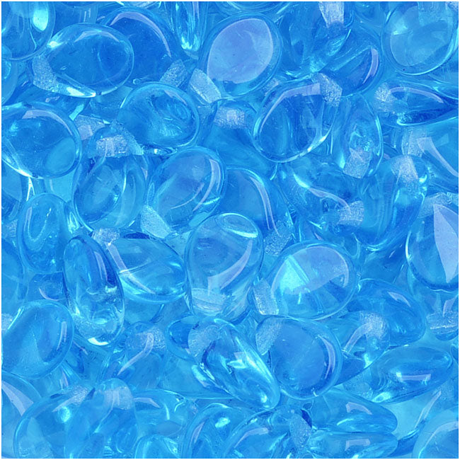 Czech Glass Pip Beads, Smooth Drops 7x5mm, Aqua Blue (48 Pieces)