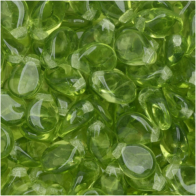 Czech Glass Pip Beads, Smooth Drops 7x5mm, Olivine Green (48 Pieces)