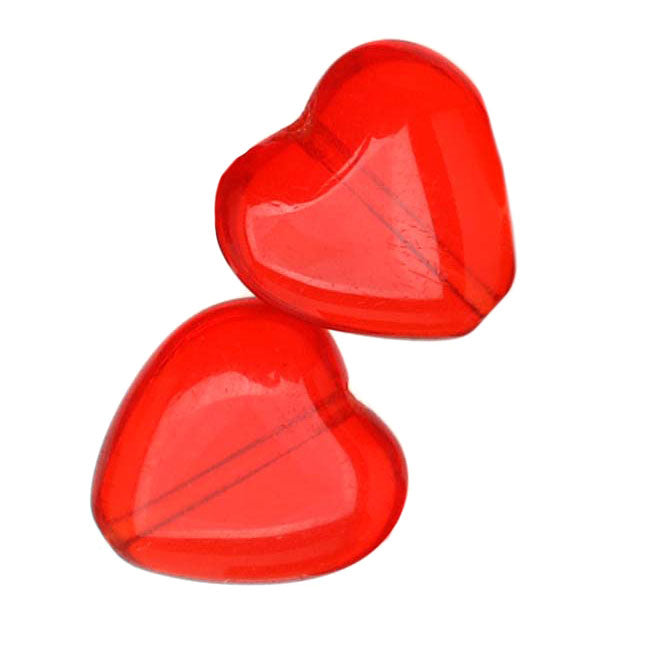 Czech Glass - Heart Shaped Beads 10x9.5mm Light Siam Ruby (1 Strand)