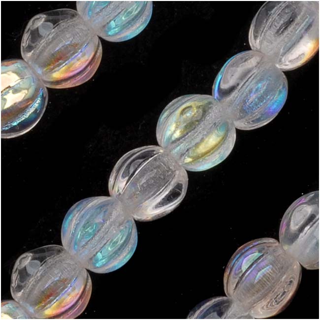 Czech Glass - Round Melon Beads 5mm Diameter 'Crystal AB' (50 pcs)