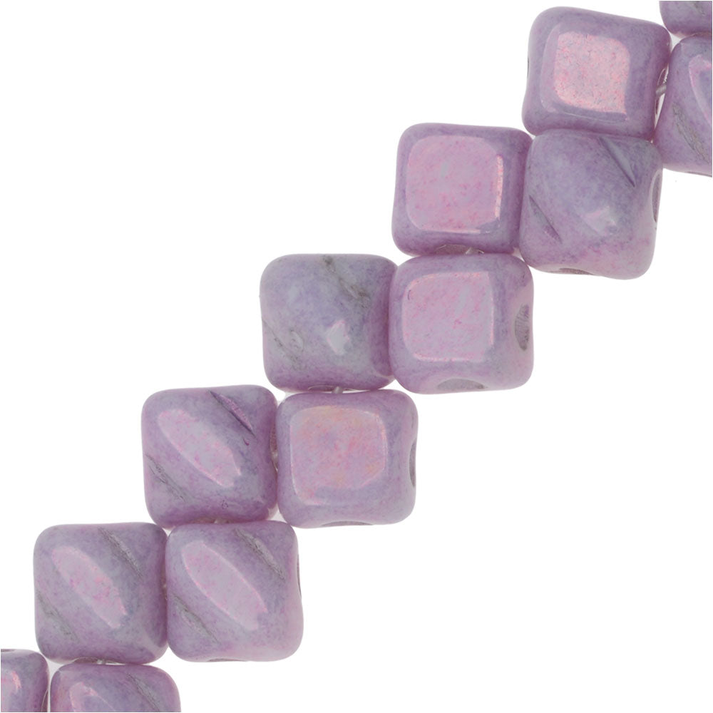 Czech Glass Mini 2-Hole Silky Beads, 5mm Diamond Shape, Lilac Luster (40 Pieces)