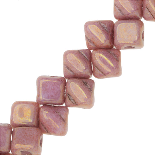 Czech Glass Mini 2-Hole Silky Beads, 5mm Diamond Shape, Chalk Red Luster (40 Pieces)