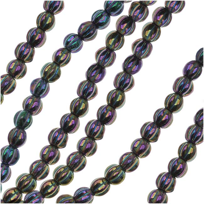 Czech Glass - Round Melon Beads 5mm Diameter 'Purple Iris' (50 pcs)