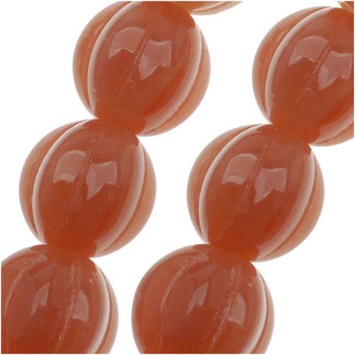 Czech Glass - Round Melon Beads 8mm Diameter Milky Caramel (1 Strand)