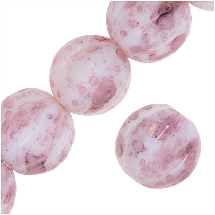 Czech Glass - Round Melon Beads 8mm 'Opaque Topaz/Pink Luster' (25 pcs)