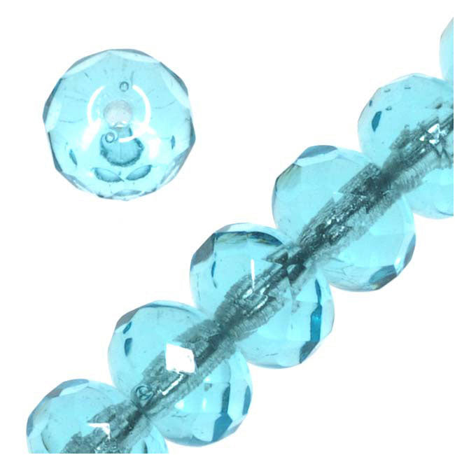 Czech Fire Polished Glass, Donut Rondelle Beads 6.5x4.5mm Aquamarine (1 Strand)