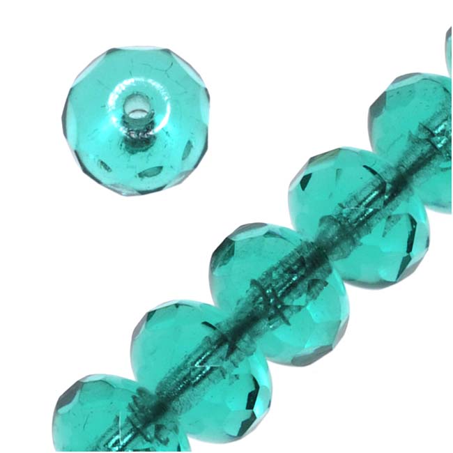 Czech Fire Polished Glass, Donut Rondelle Beads 6.5x4.5mm Light Teal (1 Strand)