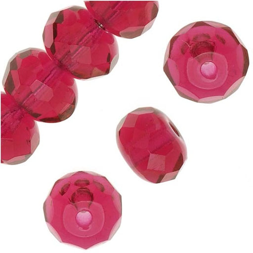 Czech Fire Polished Glass, Donut Rondelle Beads 6.5x4.5mm Fuchsia (1 Strand)