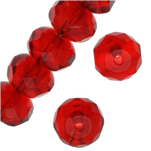 Czech Fire Polished Glass, Donut Rondelle Beads 6.5x4.5mm Ruby (1 Strand)