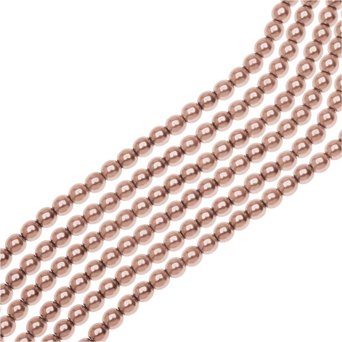 Dazzle It! Czech Glass Pearls, 4mm Round, Rose Gold (1 Strand)