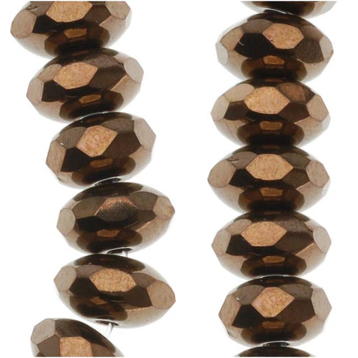 Czech Fire Polished Glass, Donut Rondelle Beads 6.5x4.5mm Dark Bronze (1 Strand)