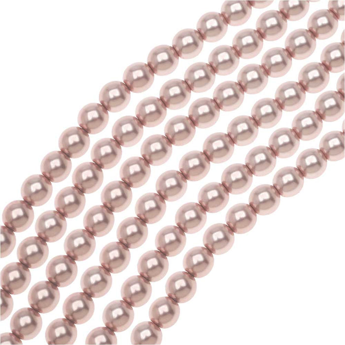 Dazzle It! Czech Glass Pearls, 6mm Round, Rose Gold (1 Strand)
