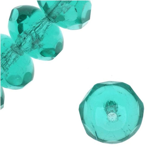 Czech Fire Polished Glass, Donut Rondelle Beads 8.5x5.5mm Light Teal (1 Strand)