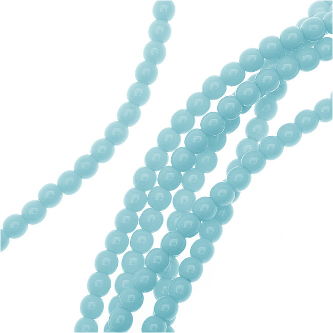 Czech Glass Pastella Collection, Smooth Round Druk Beads 4mm, Baby Blue (1 Strand)