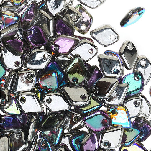 Czech Glass, Dragon Scale Beads 1.5x5mm, Silver Rainbow (9.5 Gram Tube)