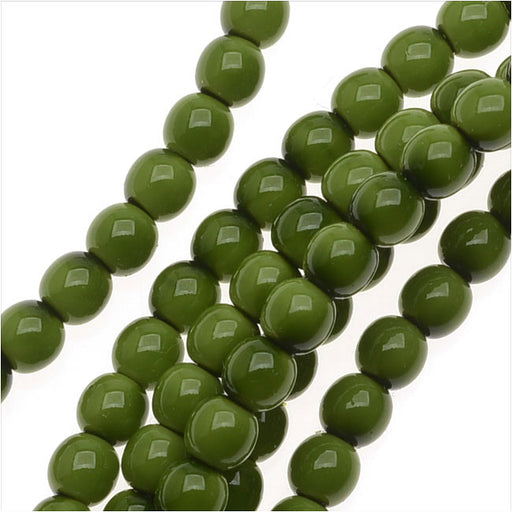 Czech Glass Pastella Collection, Smooth Round Druk Beads 4mm, Olive Green (1 Strand)