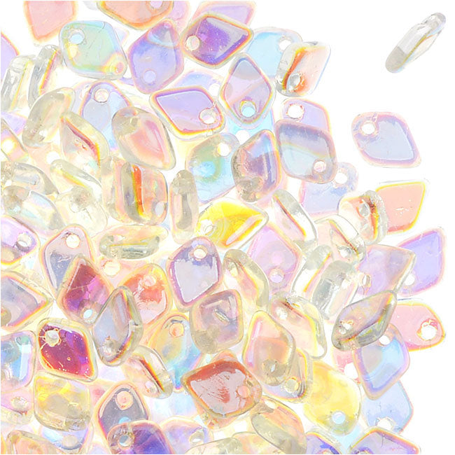 Czech Glass, Dragon Scale Beads 1.5x5mm, Crystal AB (9.5 Gram Tube)