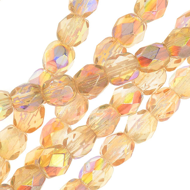 Czech Fire Polished Glass, Faceted Round Beads 4mm, Crystal Yellow Rainbow (40 Pieces)