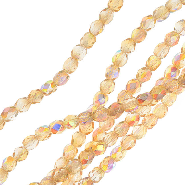 Czech Fire Polished Glass, Faceted Round Beads 4mm, Crystal Yellow Rainbow (40 Pieces)