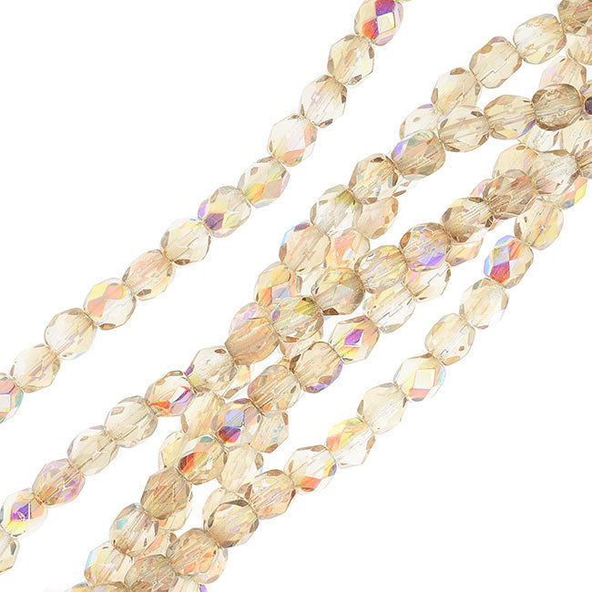 Czech Fire Polished Glass, Faceted Round Beads 4mm, Crystal Lemon Rainbow (40 Pieces)