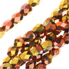 Czech Fire Polished Glass, Faceted Round Beads 4mm, Jet California Gold Rush (40 Pieces)