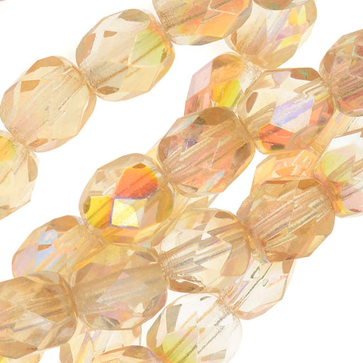 Czech Fire Polished Glass, Faceted Round Beads 6mm, Crystal Yellow Rainbow (25 Pieces)