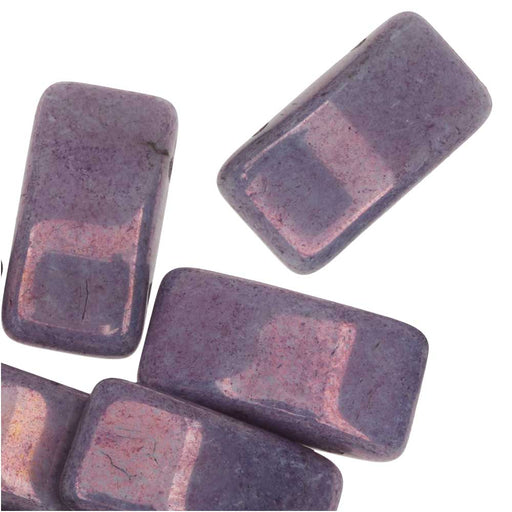Czech Glass Carrier Beads, 2-Hole Rectangle 9x17mm, 15 Beads, Purple Vega